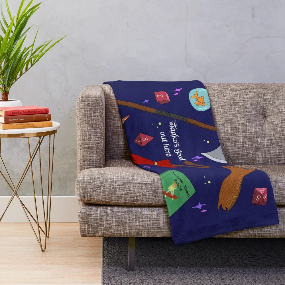Blue plush blanket with TAZ-inspired pattern
