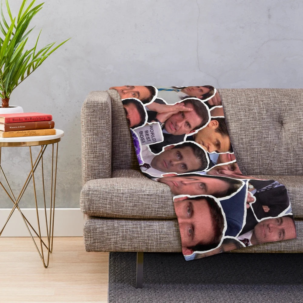 Collage of characters from the TV show The Office featured on a plush blanket