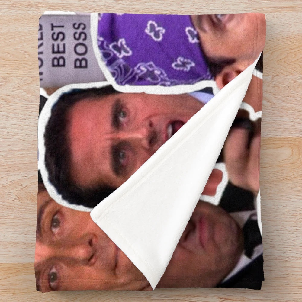 Collage of characters from the TV show The Office featured on a plush blanket