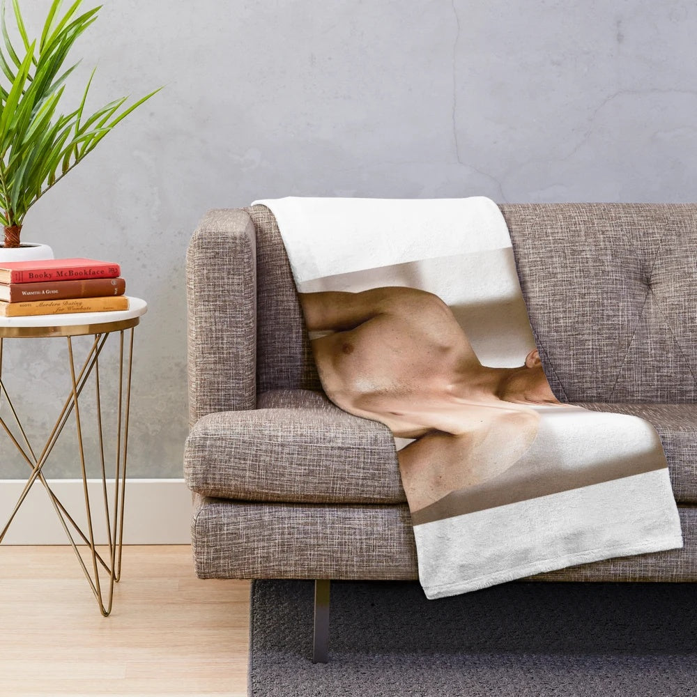 Plush blanket featuring a shirtless image of actor Tom Hiddleston as the Marvel character Loki