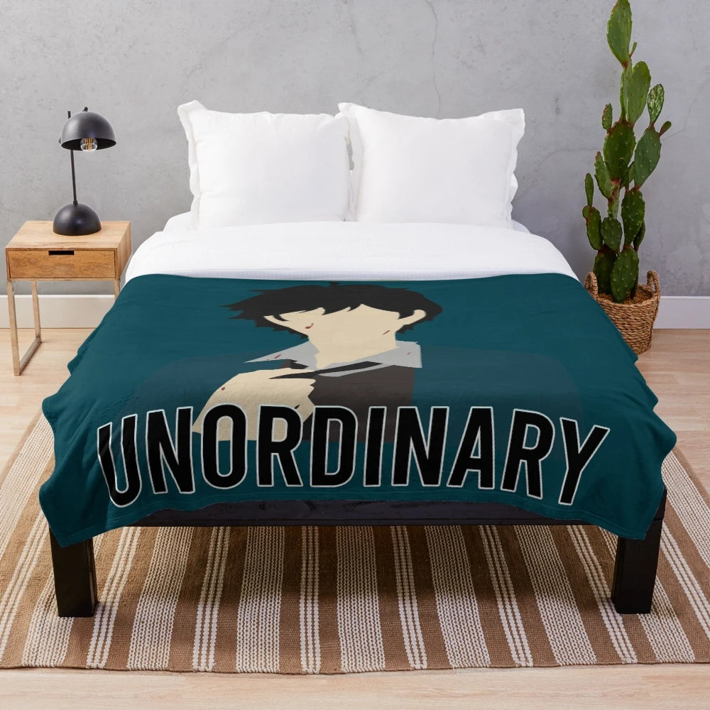 Unordinary-inspired minimalistic illustration of character John (Joker) on a plush blanket