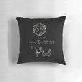 Pillow featuring a 20-sided dice, representing the science and math behind roleplaying games.