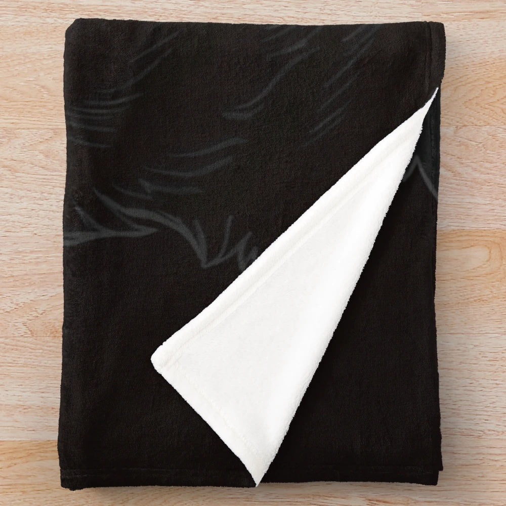 Unsettling and creepy plush blanket featuring a surreal, dark art depiction of a canine