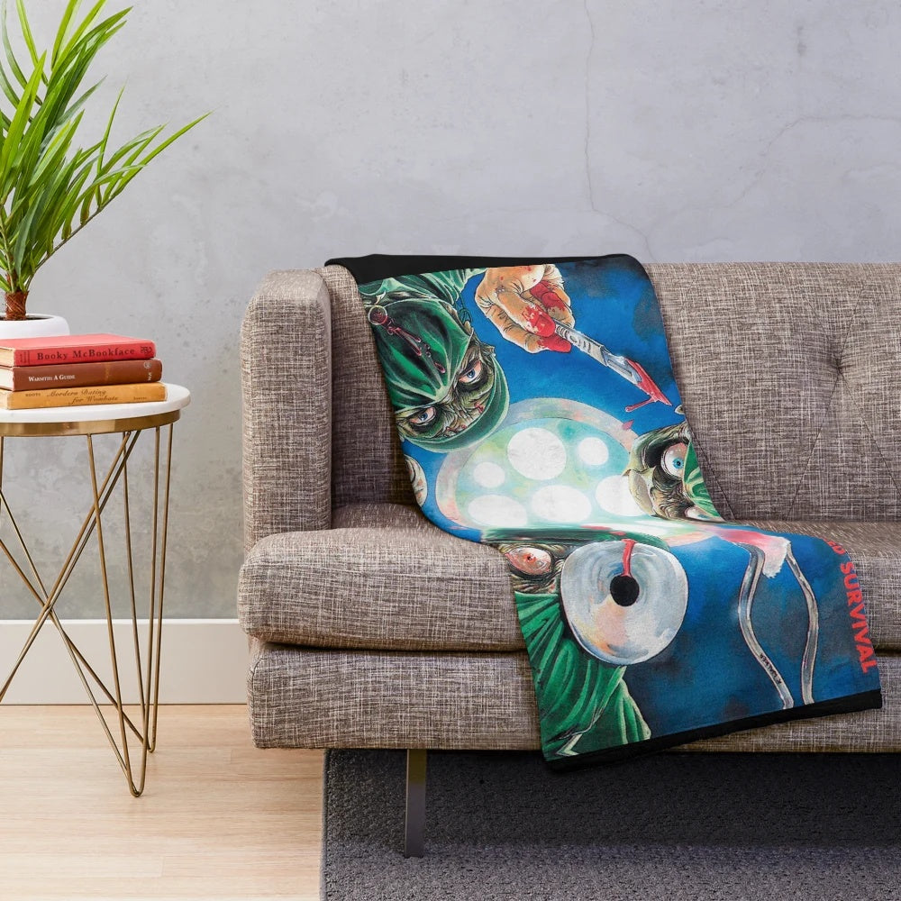 Unsettling plush blanket featuring heavy metal inspired artwork
