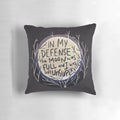 A decorative pillow featuring a full moon and the text "In my defense the moon was full and I was left unsupervised.