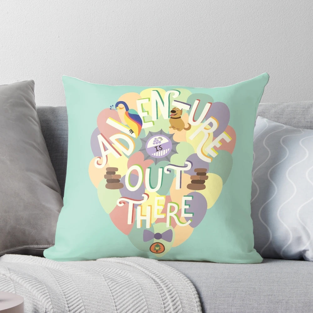 Up Disney Pixar Adventure is Out There Vintage Throw Pillow with Balloons and Lettering