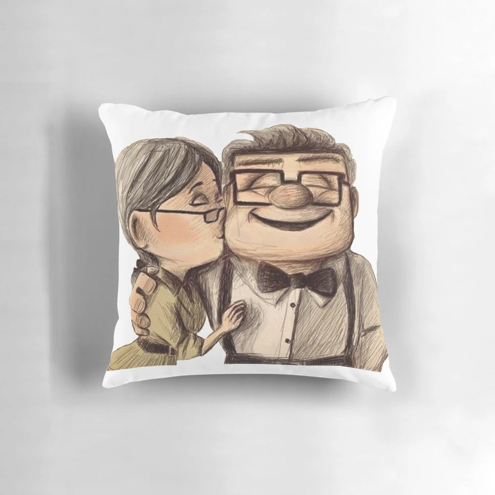 Soft plush pillow featuring the beloved characters Carl and Ellie from the Pixar movie Up