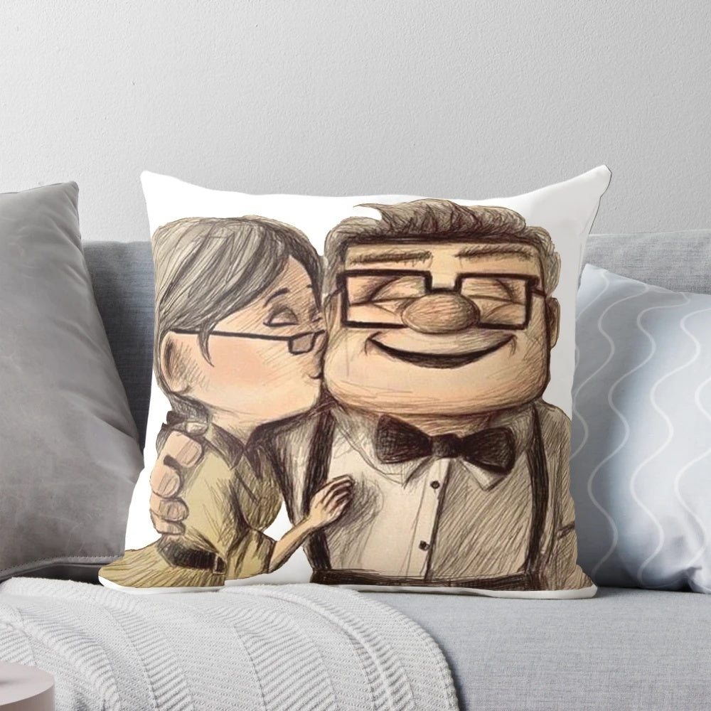 Soft plush pillow featuring the beloved characters Carl and Ellie from the Pixar movie Up