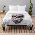 Upland dark skull plush blanket with gothic floral skull art design