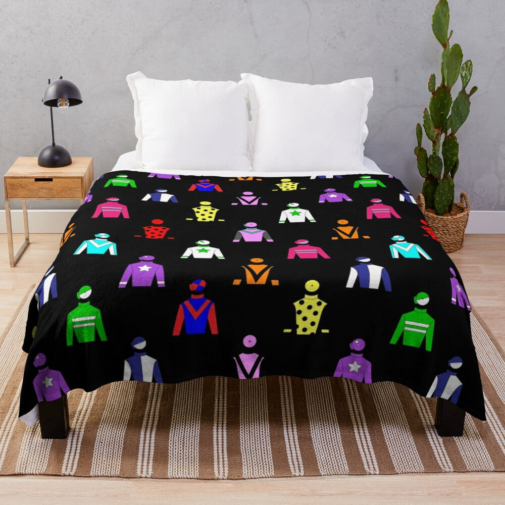 Horse racing inspired plush blanket with jockey silks pattern