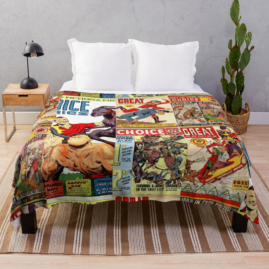 Vintage-inspired superhero comics print plush blanket