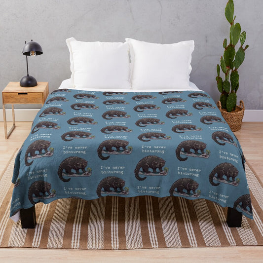 Binturong "Never Wrong" plush blanket featuring a cute bear cat