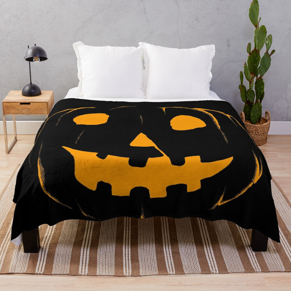 Jack-o'-lantern plush blanket for Halloween and horror movie enthusiasts