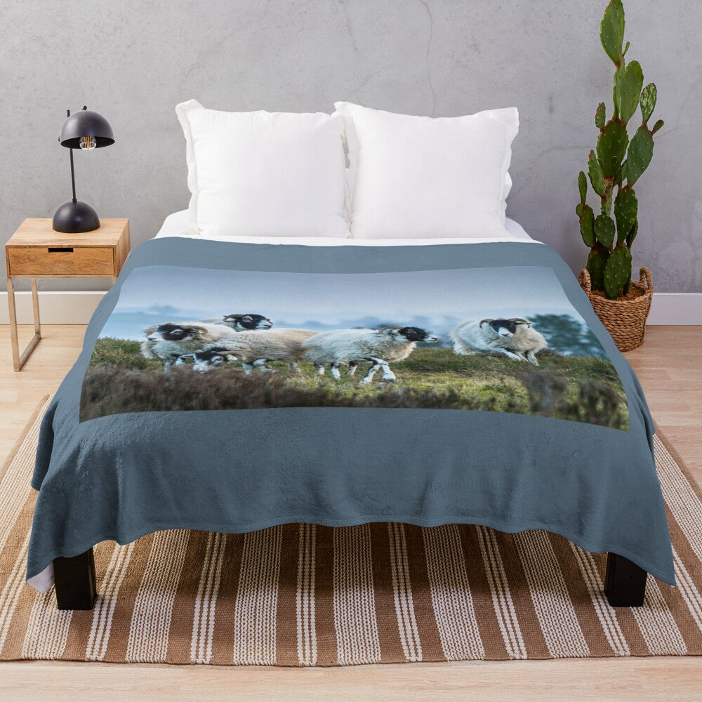 Swaledale sheep on Stanton Moor plush blanket