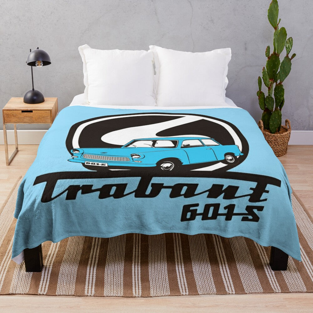 Cozy plush blanket featuring the iconic TRABANT 601 car from East Germany