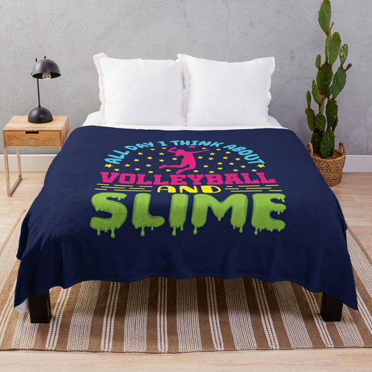 Volleyball and Slime Plush Blanket for Volleyball Enthusiasts