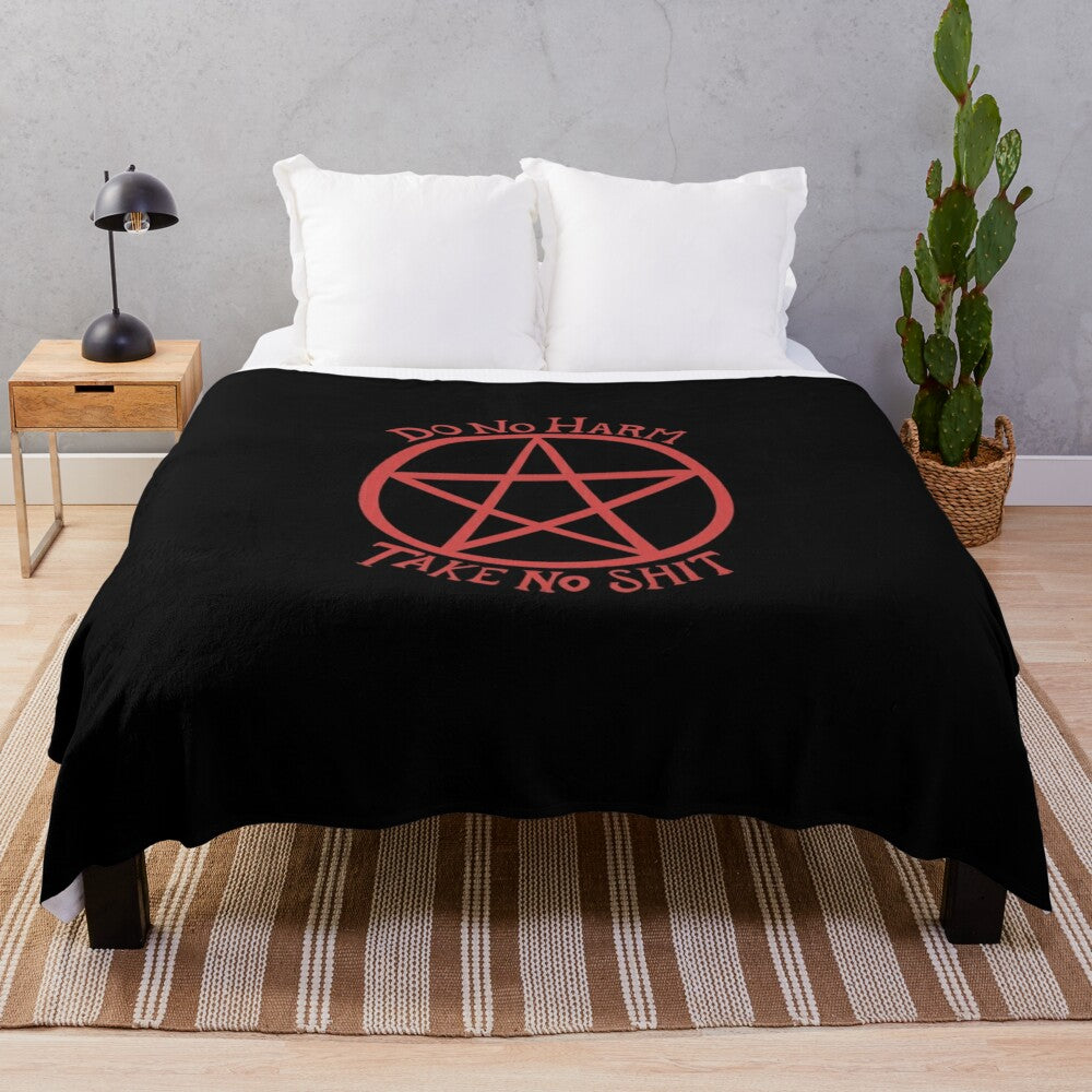 Pagan-inspired plush blanket with pentagram design