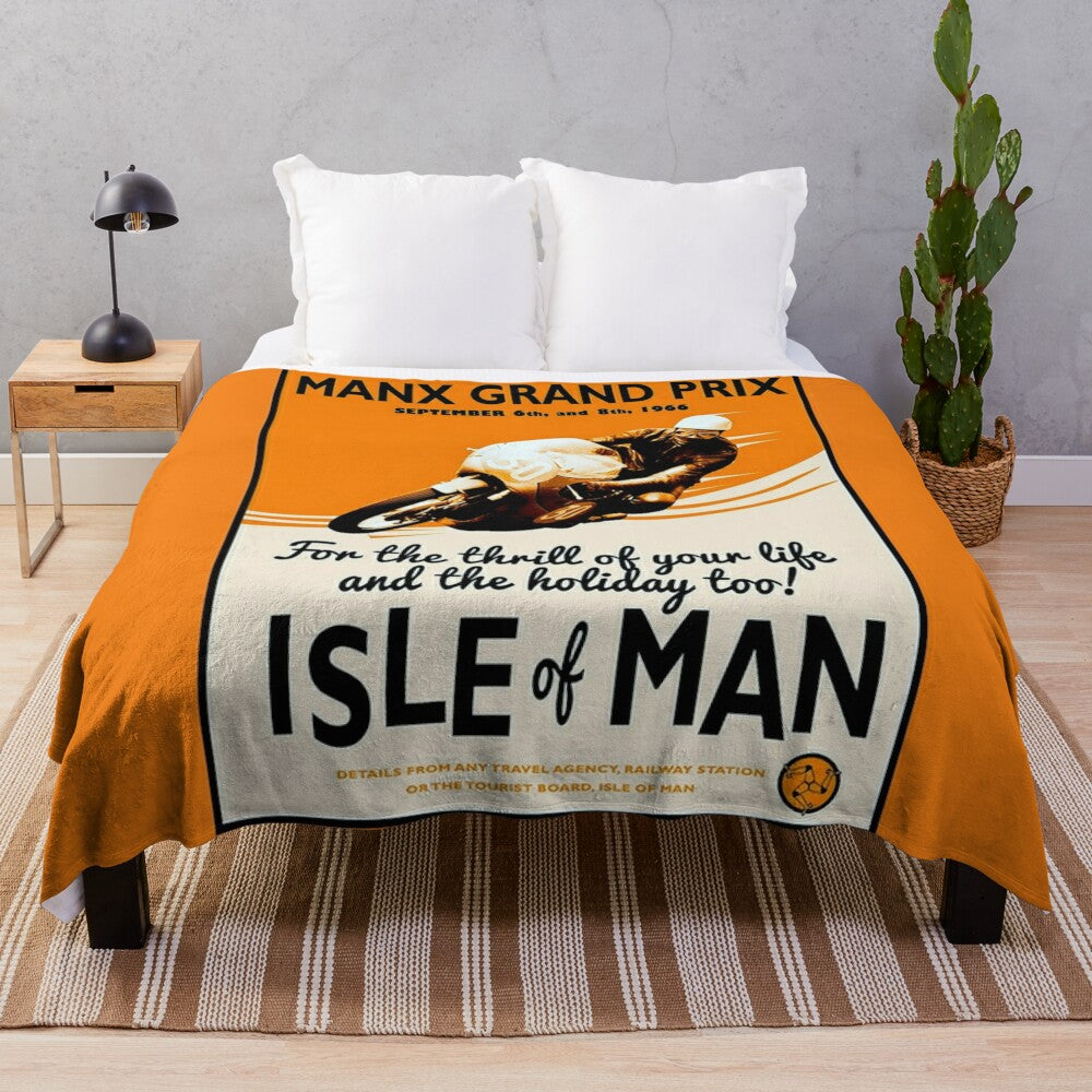 Manx Grand Prix motorcycle racing-themed plush blanket