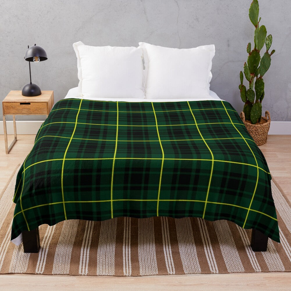 Macarthur tartan plush blanket with Scottish clan crest