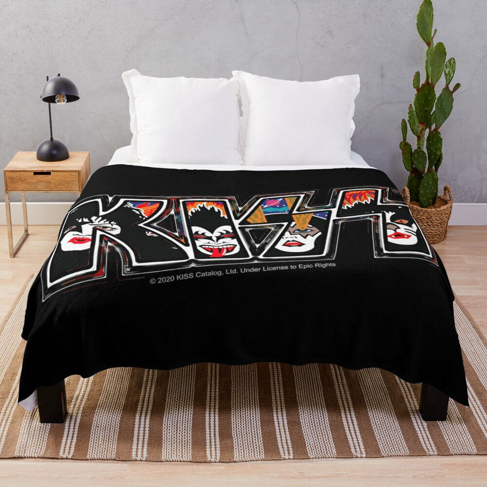 KISS® inspired plush blanket with rock and roll over design