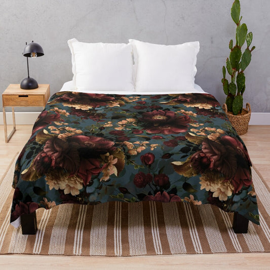 Moody floral mystic botanical night garden plush blanket