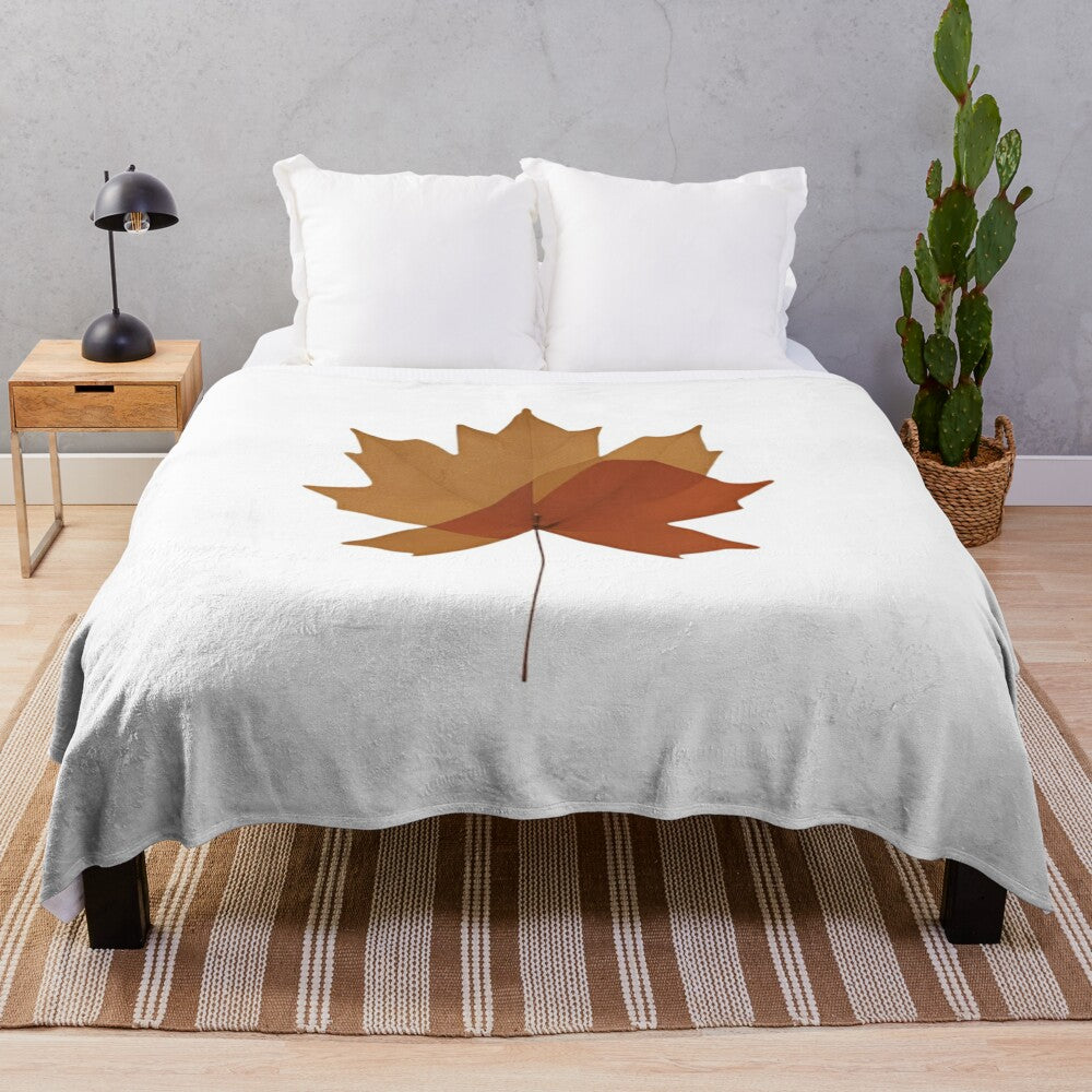 Autumn nature inspired minimalist plush blanket with floral and leaf patterns