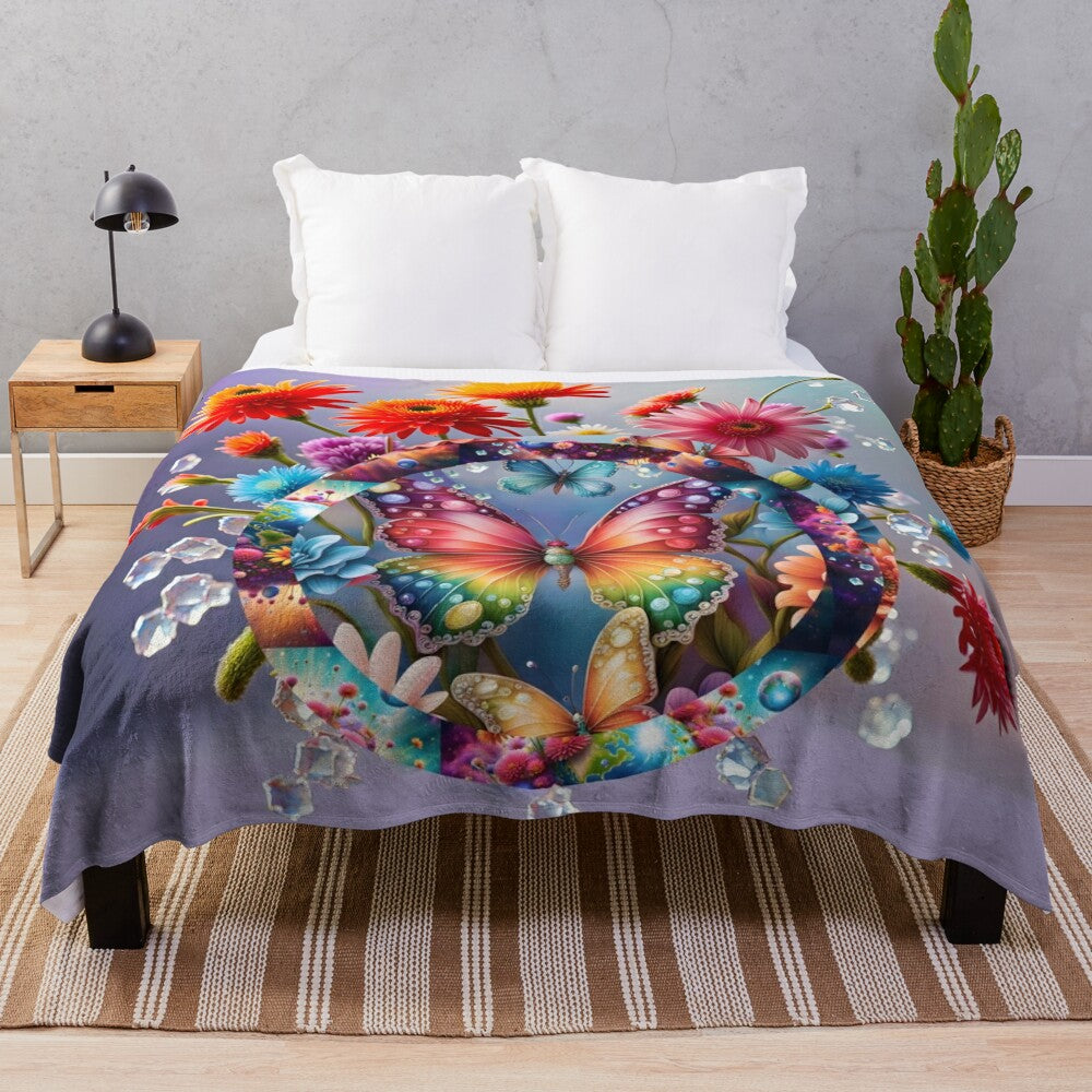 Colorful floral and butterfly print plush blanket