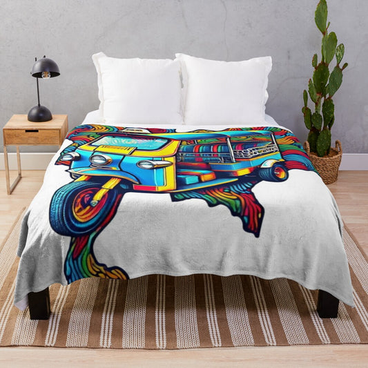 Colorful Thai Tuk Tuk Plush Blanket with Vibrant Design