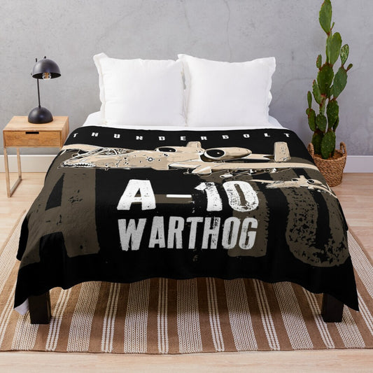 A-10 Warthog inspired plush blanket with US Air Force Thunderbolt aircraft design