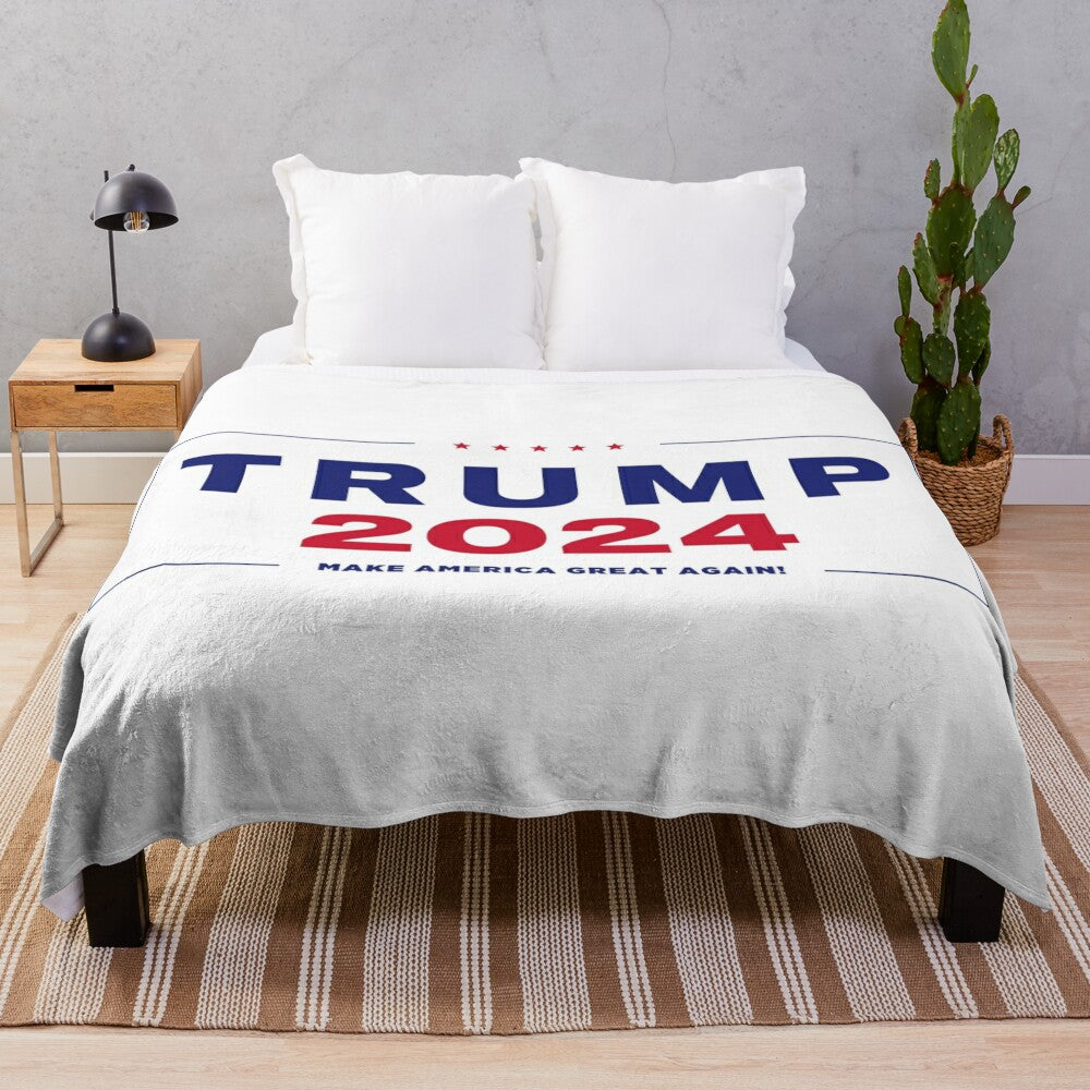 Trump-inspired plush blanket featuring the 45th president's name and branding