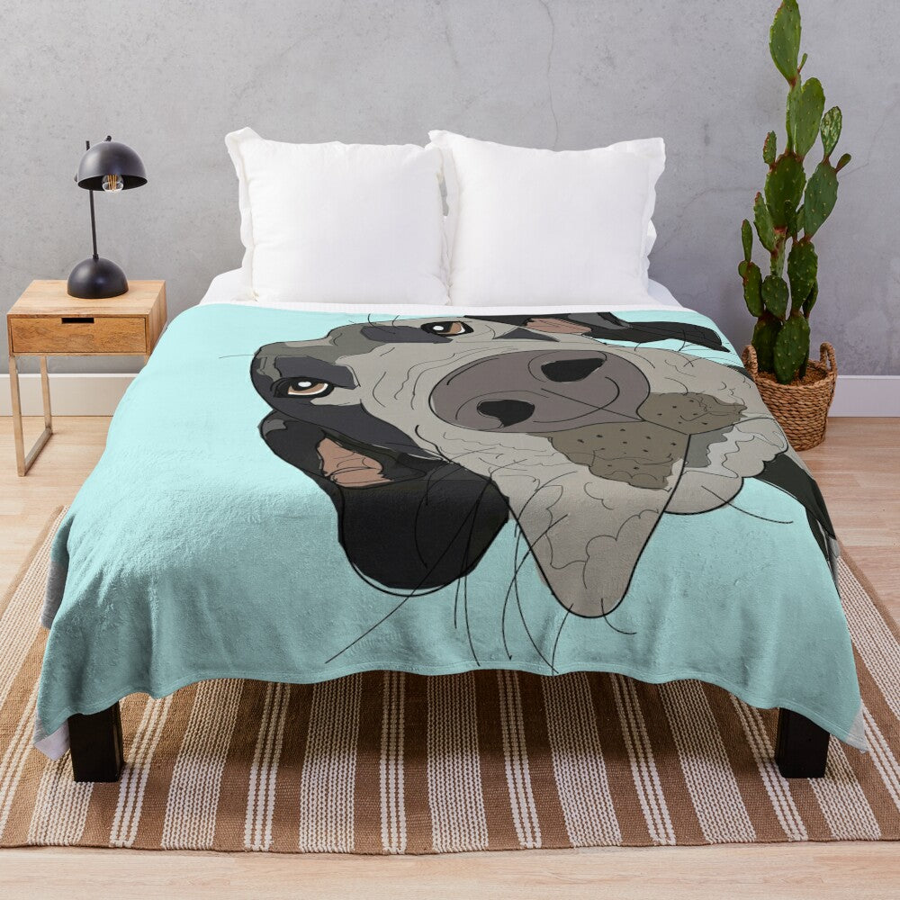 Teal plush blanket with a detailed Great Dane dog portrait