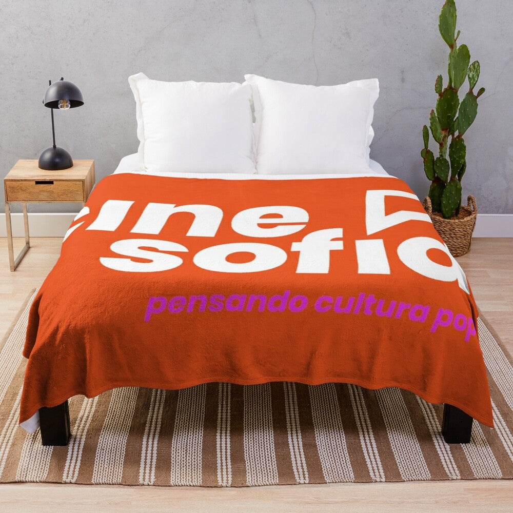 Captivating geometric plush blanket featuring a cinema and philosophy-inspired design