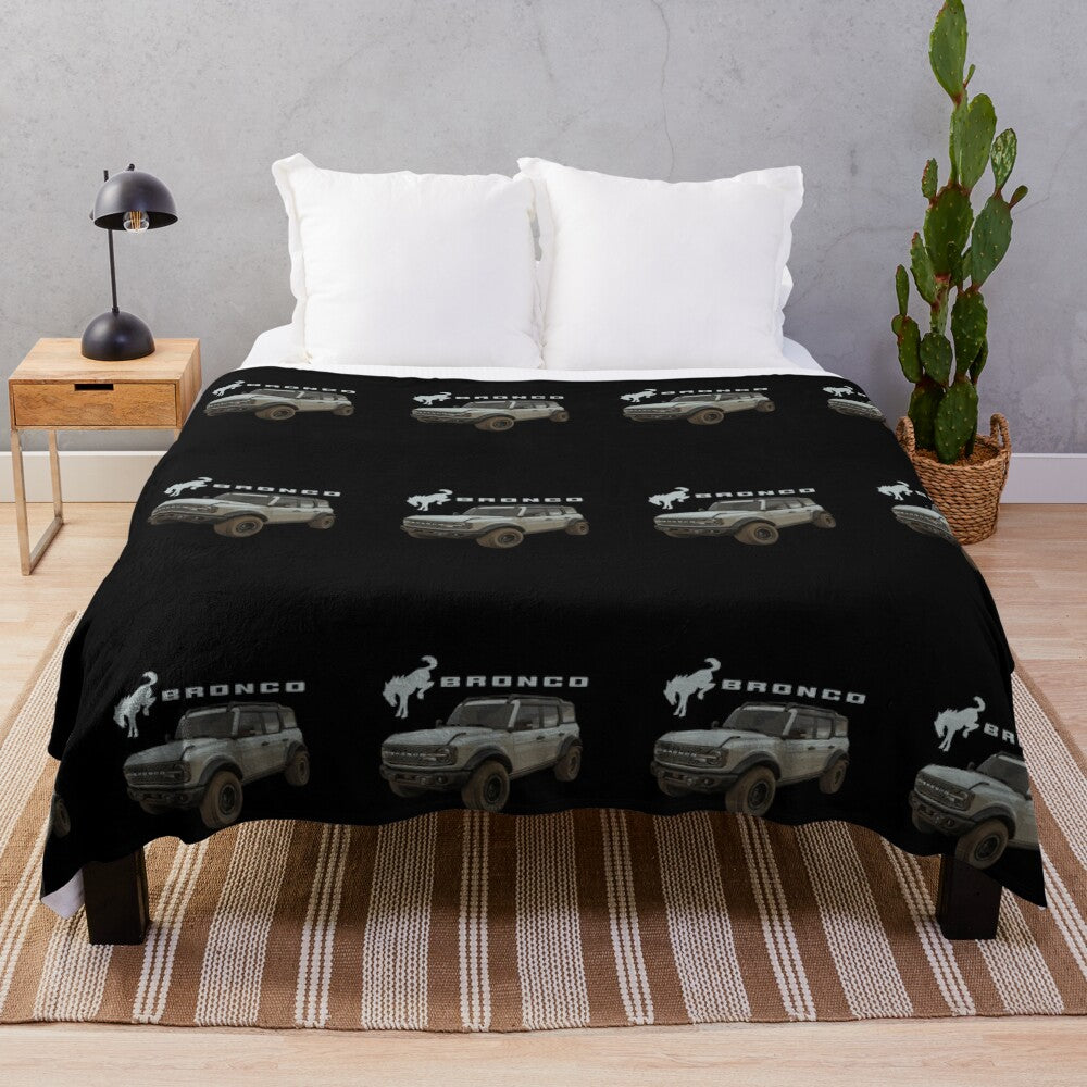 Cactus grey plush blanket with Ford Bronco-inspired design