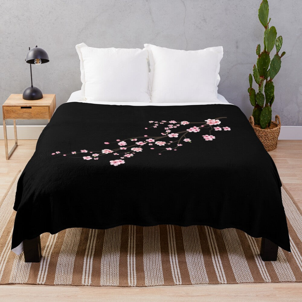 Soft and plush cherry blossom floral blanket