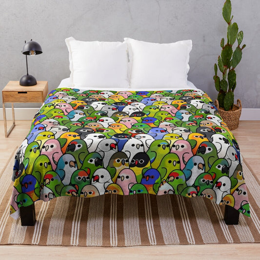 Soft and cuddly bird-themed plush blanket with "Too Many Birds" design