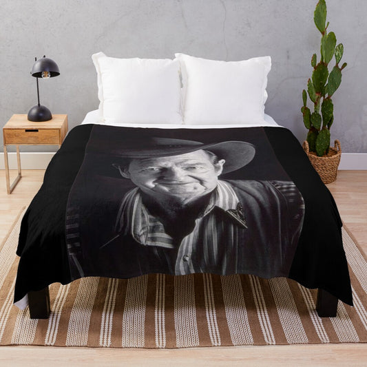 Black and white plush blanket featuring Australian singer-songwriter Slim Dusty