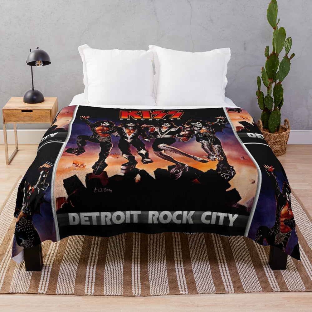 KISS Destroyer Inspired Plush Blanket with Detroit Rock City Fan Art