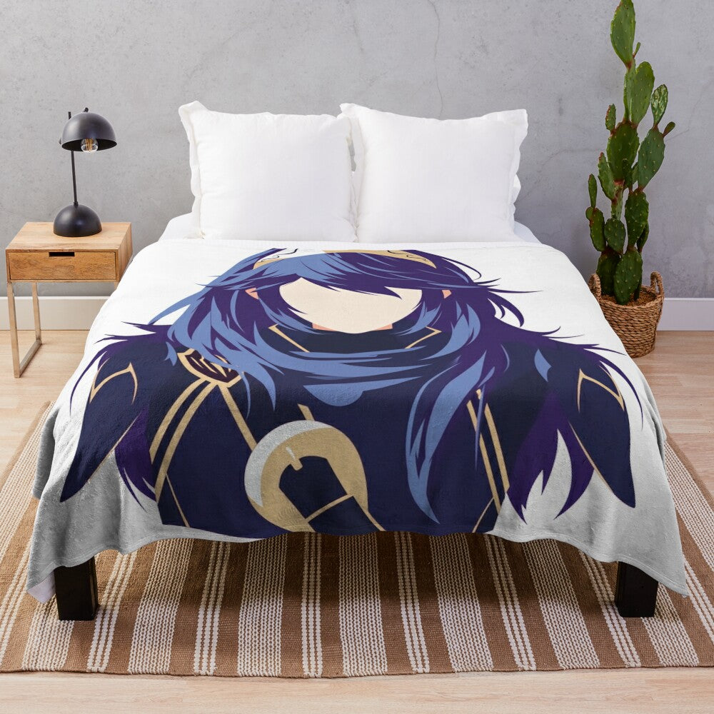 Minimalist plush blanket with a design of Lucina, a character from the Fire Emblem video game series