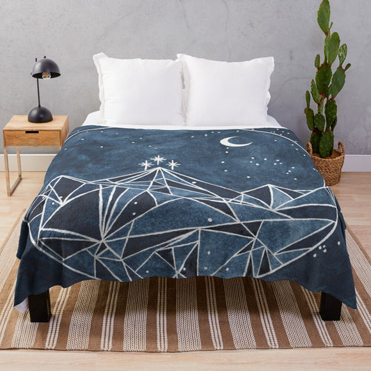 Plush blanket featuring a watercolor design of the night court, moon, and stars