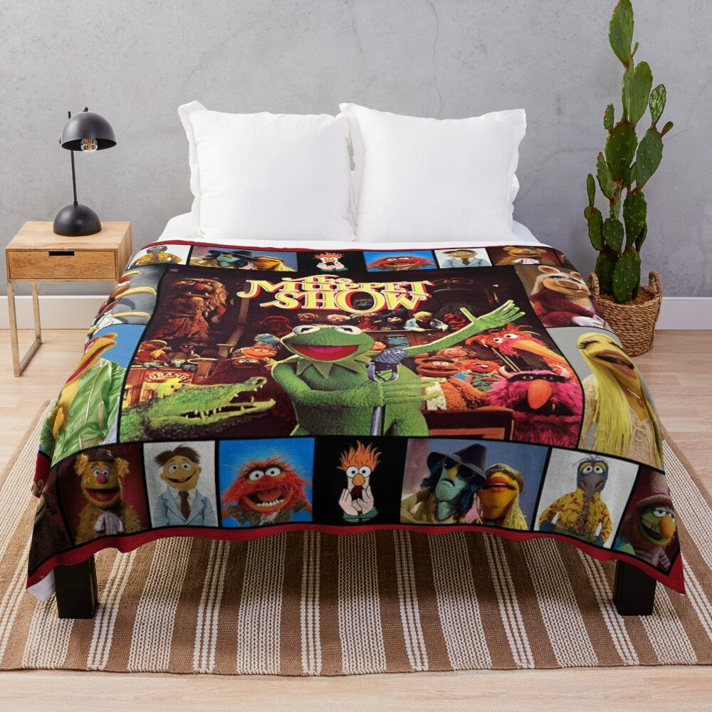 Vintage-inspired photo collage plush blanket featuring characters from The Muppet Show