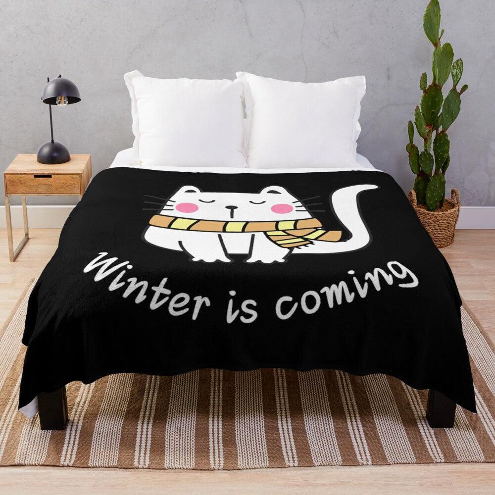 Soft and plush winter blanket with cute cat design