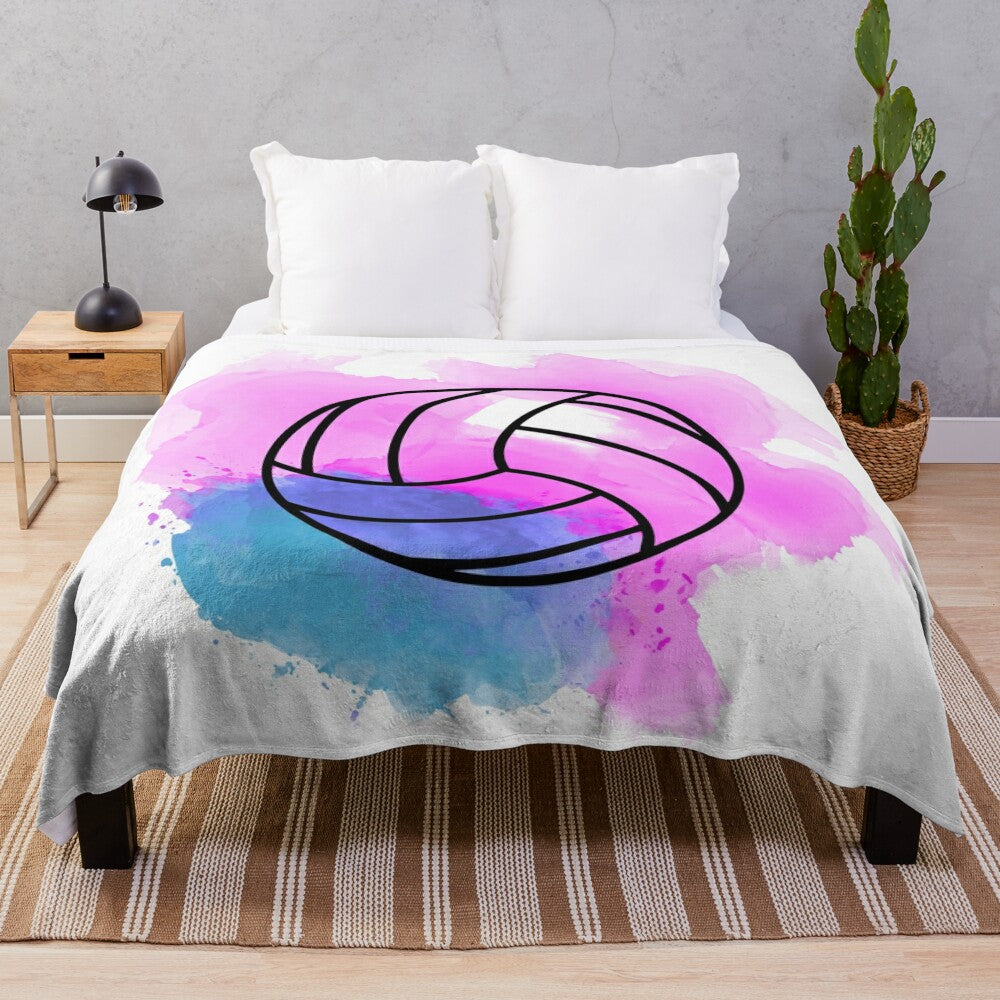 Watercolor volleyball plush blanket