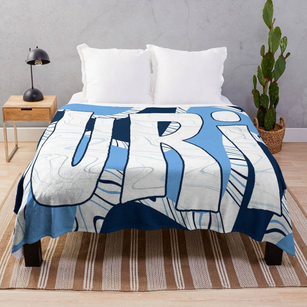 Vibrant plush blanket in psychedelic waves design, perfect for college dorms and university of rhode island fans