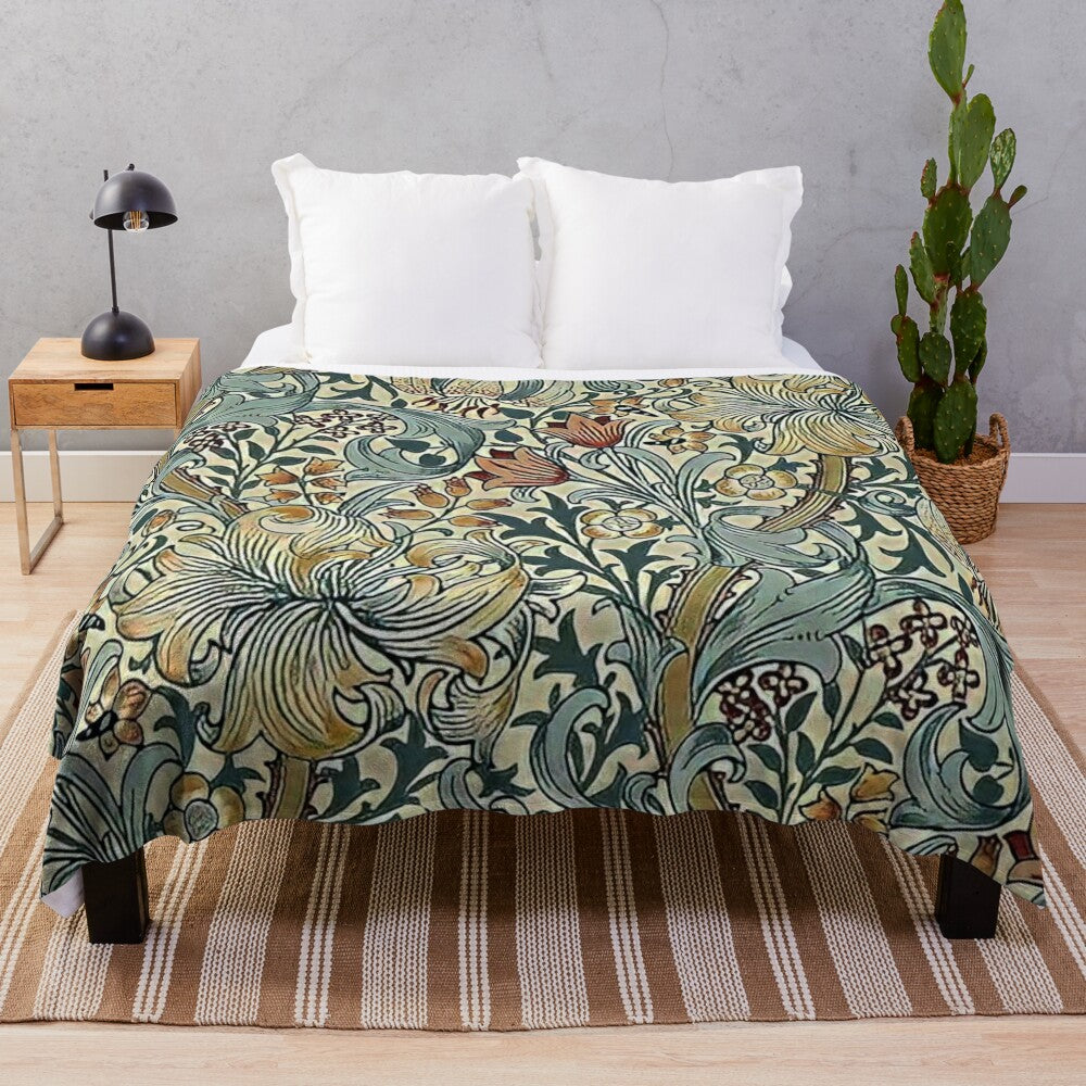 Plush blanket with a floral design inspired by the artwork of William Morris