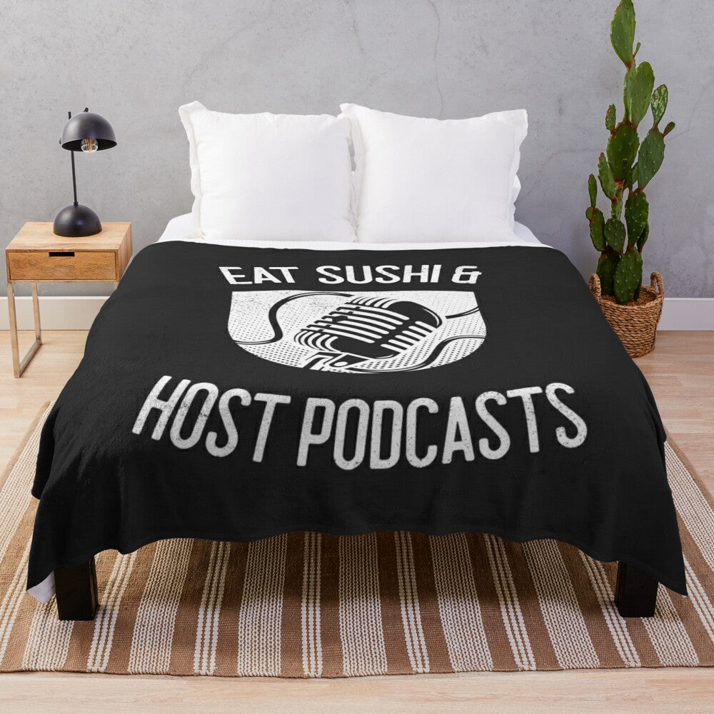 Cozy plush blanket with podcast and true crime design