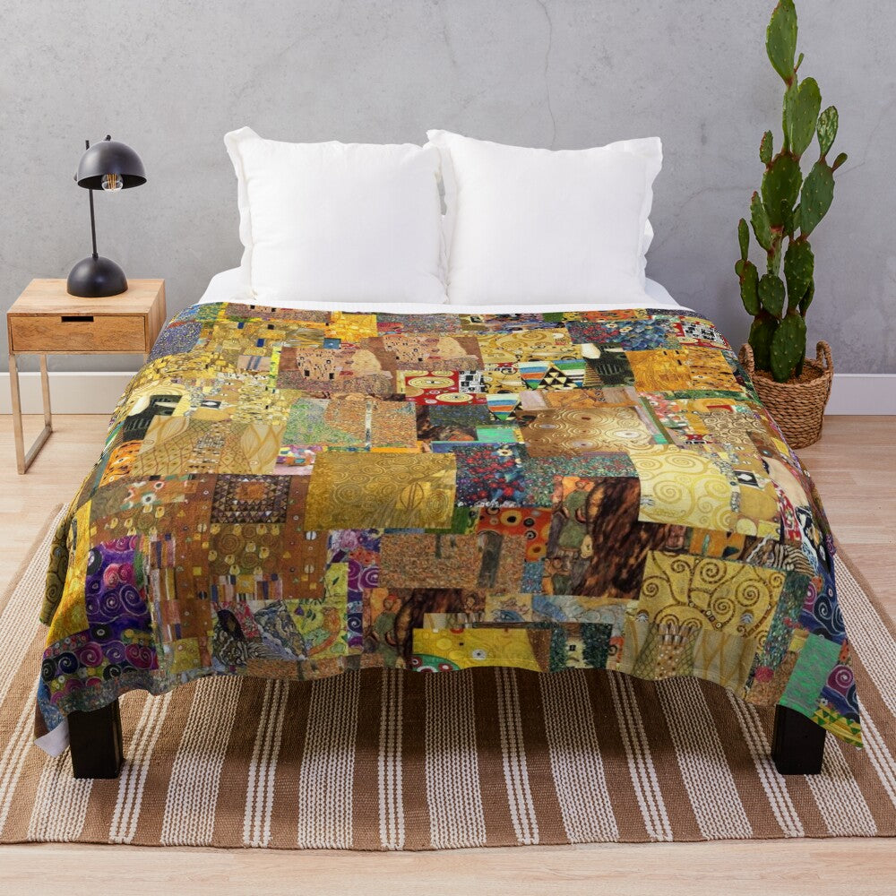 Gustav Klimt inspired plush blanket with symbolist painting design