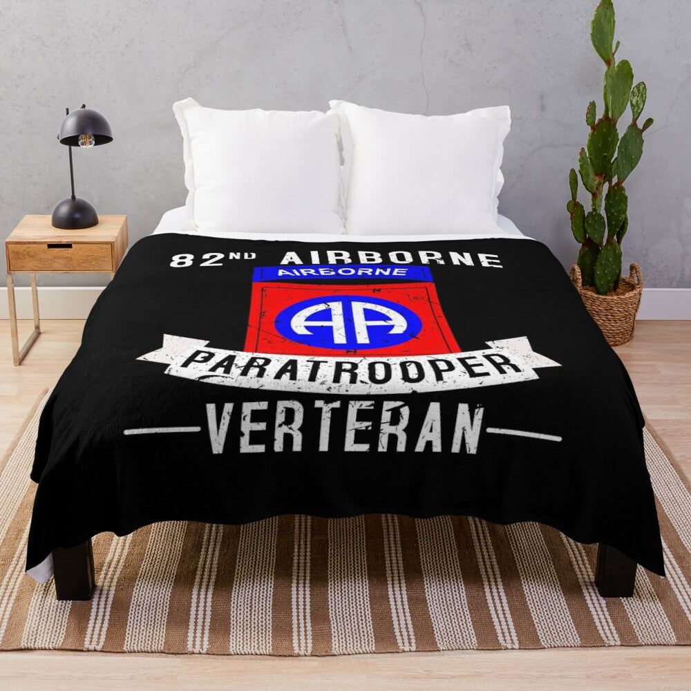 Paratrooper plush blanket with 82nd Airborne Division insignia