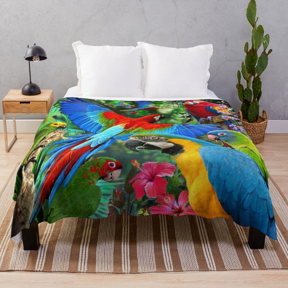 Parrots Plush Blanket with Vibrant Tropical Bird Design