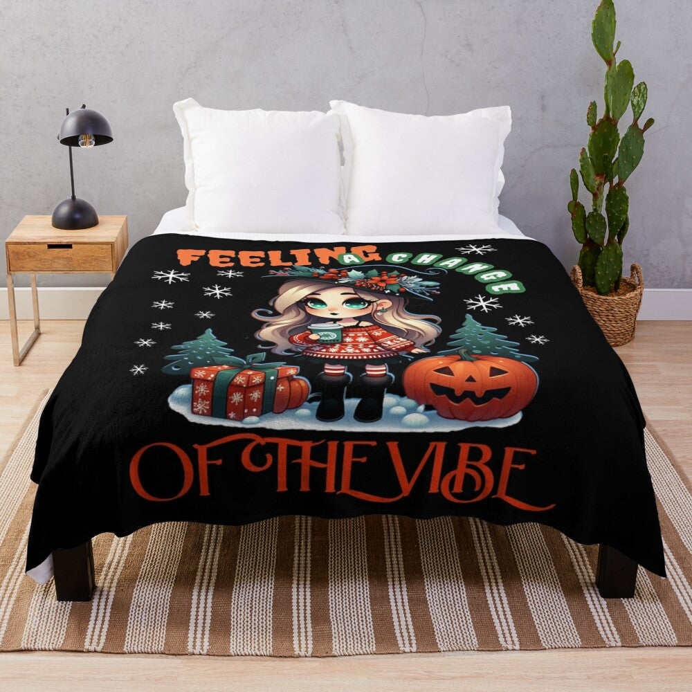 Plush blanket featuring a whimsical witch design, perfect for cozy winter nights