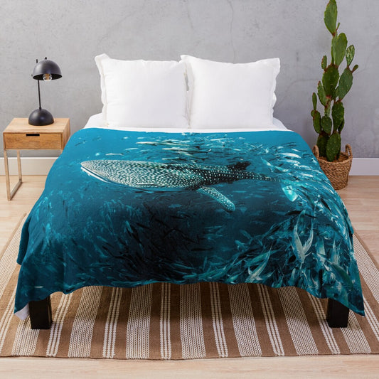 Plush blanket featuring an award-winning underwater photo of a whale shark